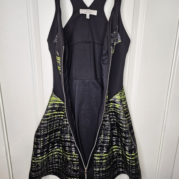 Women's Jaquard Zip Front Black Green A-Line Mini Formal New Years Dress Size 2 - Picture 8 of 11